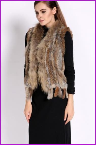 Natural Real Rabbit Fur knitted Gilet DO549 - Furdela