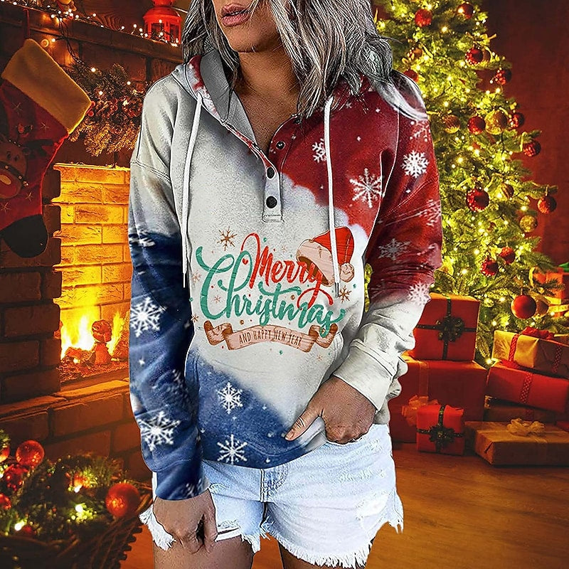 Women's Hoodie Sweatshirt Pullover Streetwear Christmas Front Pocket Print Green White Light Green Elk Christmas Tree Text Christmas Gifts Hooded Long Sleeve Cotton S M L XL XXL / 3D Print PC89