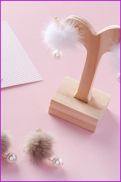 Neko Mink Fur Earring DF026 - Furdela Wholesale