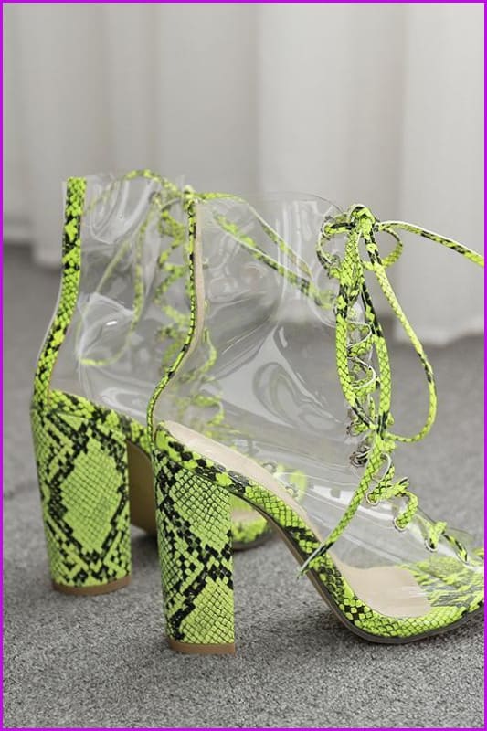 Neon Green Snake Pattern Boots F267 - Furdela