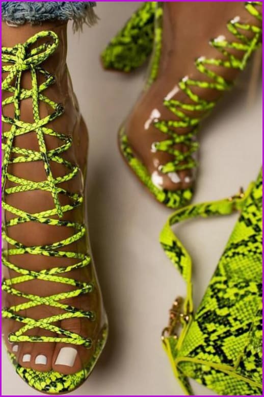 Neon Green Snake Pattern Boots F267 - Furdela