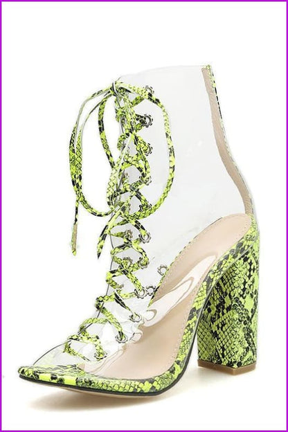 Neon Green Snake Pattern Boots F267 - Furdela