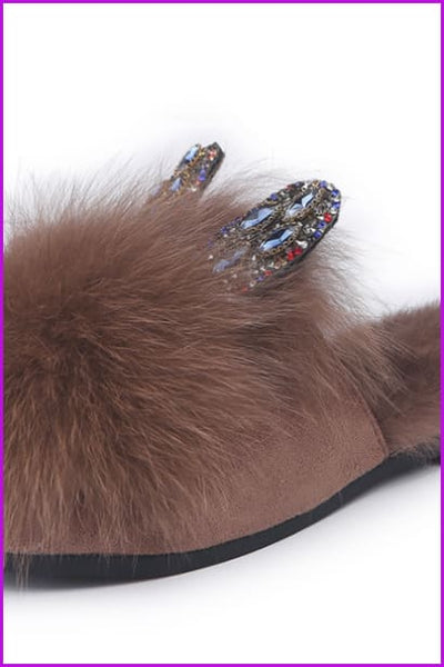 New Arrival Fox Fur And Rabbit Fur Slides DF043 - Furdela