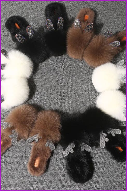 New Arrival Fox Fur And Rabbit Fur Slides DF043 - Furdela