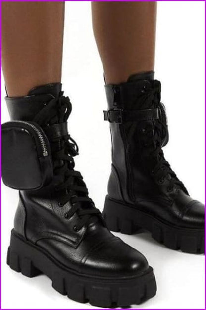 New Chunky Boots Fashion Pocket Platform Boots F1396 - Furdela