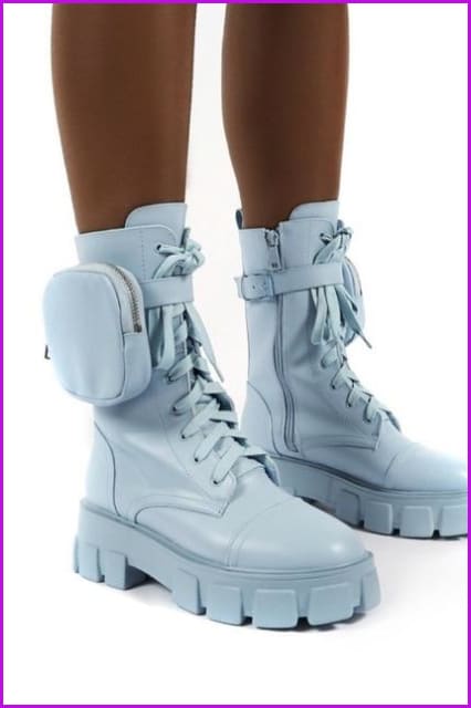 New Chunky Boots Fashion Pocket Platform Boots F1396 - Furdela