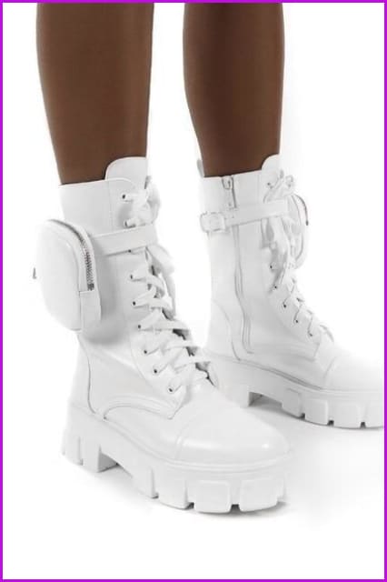 New Chunky Boots Fashion Pocket Platform Boots F1396 - Furdela