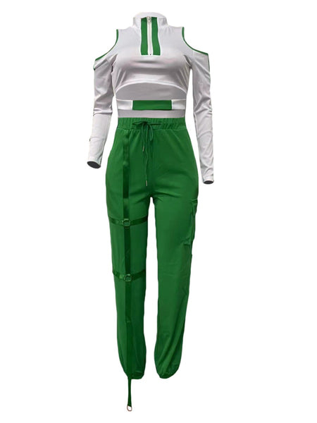 Cut Out Drawstring Side Pocket Pants Set BO5054 Furdela