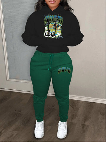 Racing Car Letter Print Kangaroo Pocket Tracksuit Set AR70100