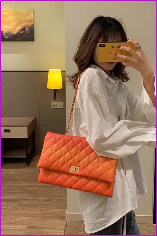 Orange Big Faux Pu Leather Shoulder bag - Furdela
