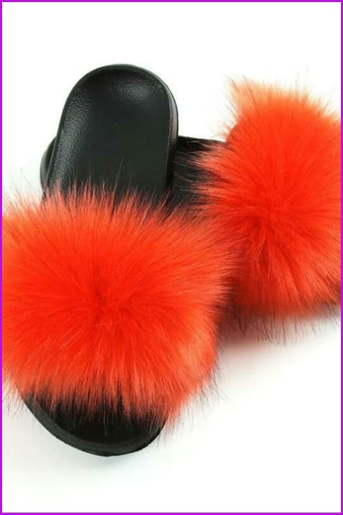 Orange Faux Fake Big Fur Slides F152 - Furdela