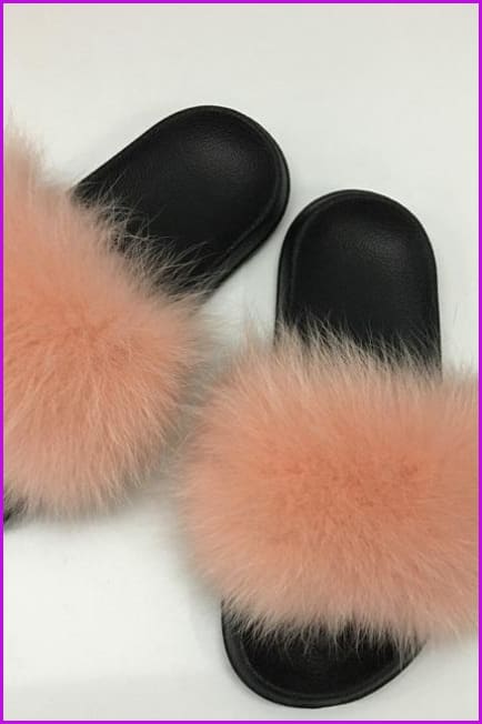 Orange Pink Fox Full-Pelt Fur Sliders DF003 - Furdela Wholesale