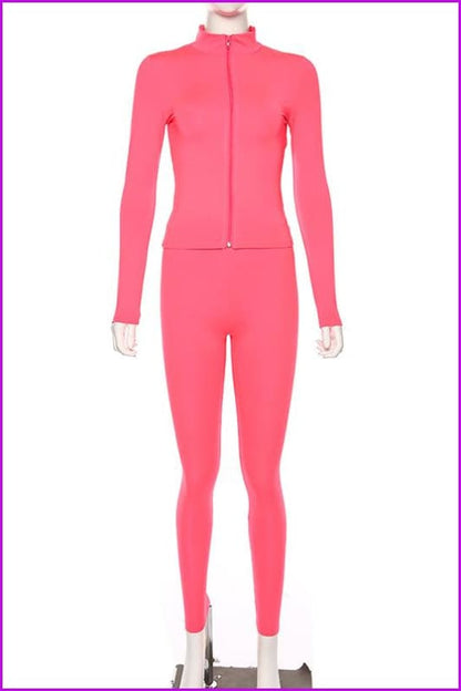 Orange/Hot Pink Sports 2 Pieces Set BodySuit F318 - Furdela