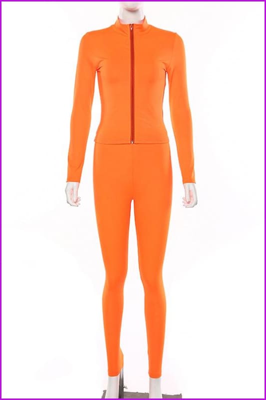 Orange/Hot Pink Sports 2 Pieces Set BodySuit F318 - Furdela