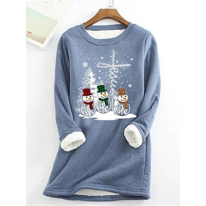 Women's Sweatshirt Pullover Sherpa Fleece Teddy Blue Gray Black Snowman Christmas Round Neck Long Sleeve Fleece S M L XL XXL 3XL PC115