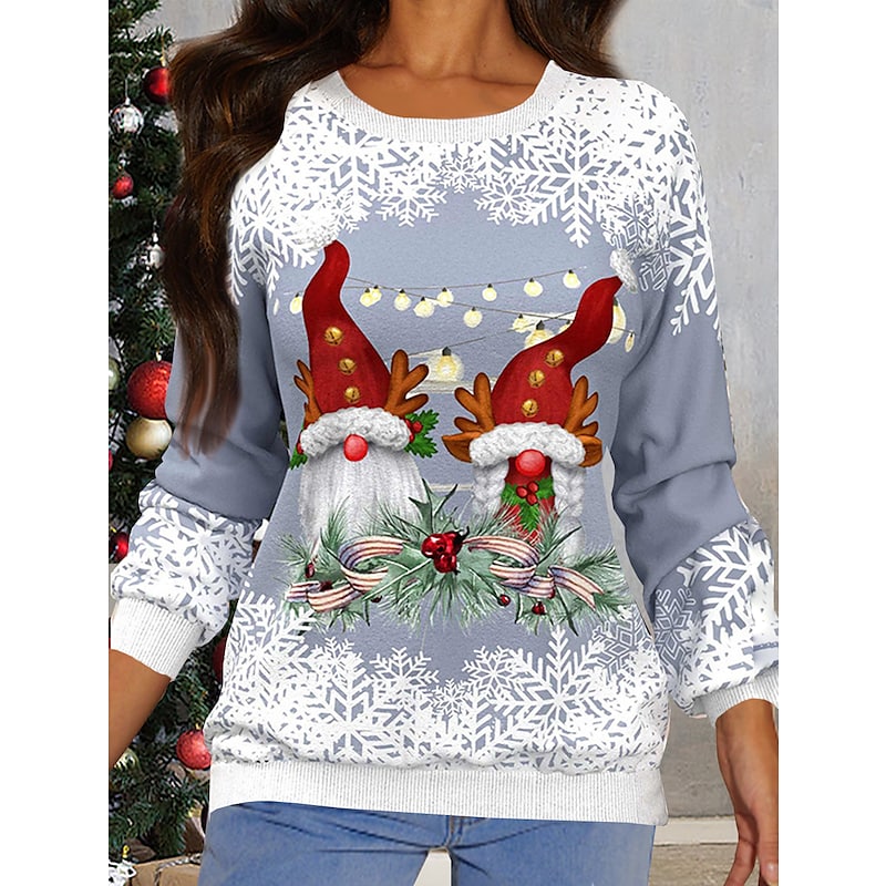 Women's Sweatshirt Pullover Active Streetwear Christmas Green Wine Light gray Snowman Snowflake Reindeer Christmas Long Sleeve S M L XL XXL PC95