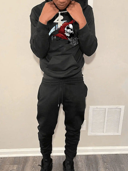 Men Skull Head Print Kangaroo Pocket Tracksuit Set AR7020