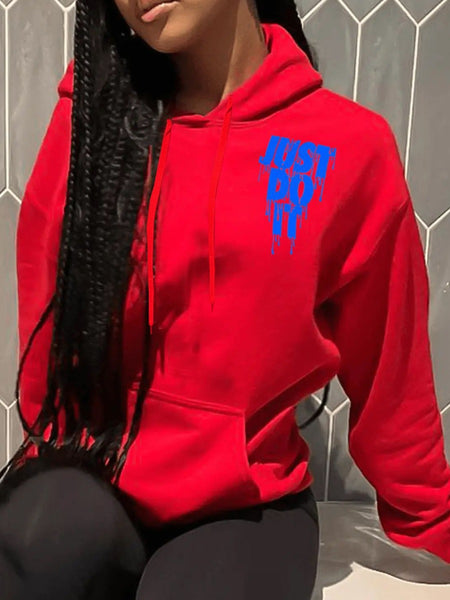 Just Do It Letter Print Kangaroo Pocket Print Hoodie AR501