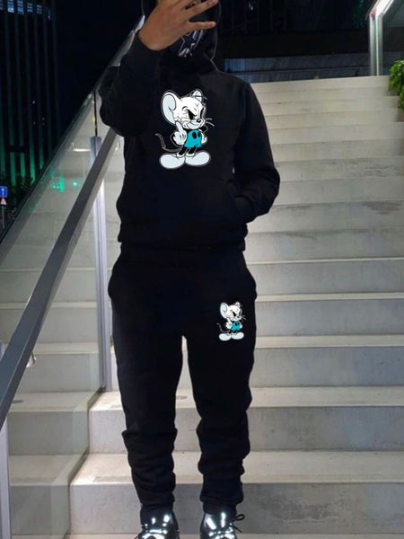 Men Cartoon Print Kangaroo Pocket Tracksuit Set BO50115 Furdela