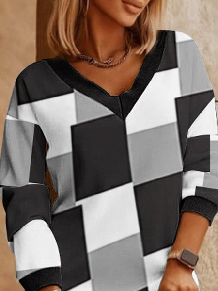 Plus Size V Neck Plaid Print Dress AC2038