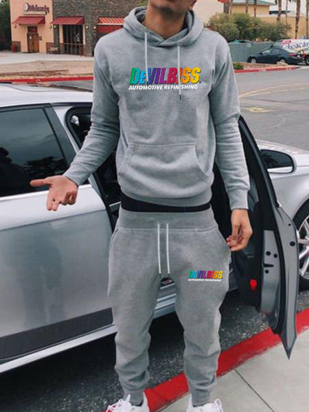 Men Gradient Letter Print Kangaroo Pocket Tracksuit Set BO50122 Furdela