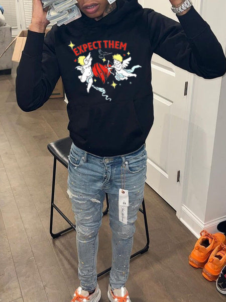 Men Star Cartoon Letter Print Kangaroo Pocket Hoodie AT906