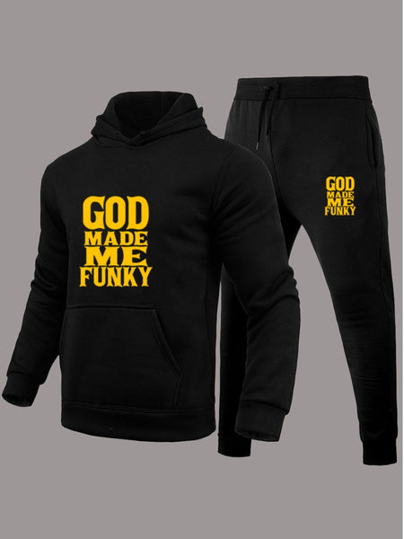 Men Letter Print Kangaroo Pocket Tracksuit Set AT8024