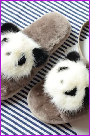 Panda/Flower/Smile Sheep Fur Slippers DF002 - Furdela