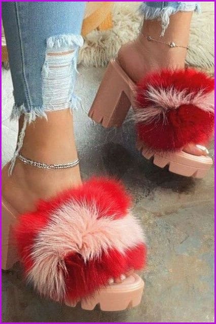 Party High Heel Sandals Fur Women Plush Shoes F1724 - Furdela