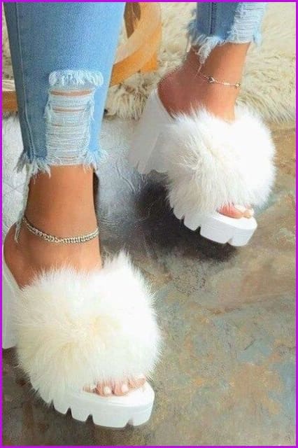 Party High Heel Sandals Fur Women Plush Shoes F1724 - Furdela