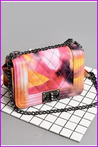 Pastel Pink/Yellow Chain PU Cross Body Bag - Furdela