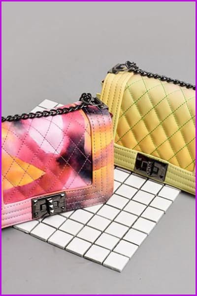 Pastel Pink/Yellow Chain PU Cross Body Bag - Furdela