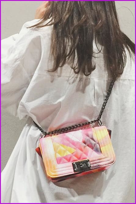 Pastel Pink/Yellow Chain PU Cross Body Bag - Furdela