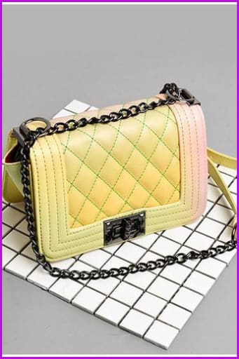 Pastel Pink/Yellow Chain PU Cross Body Bag - Furdela