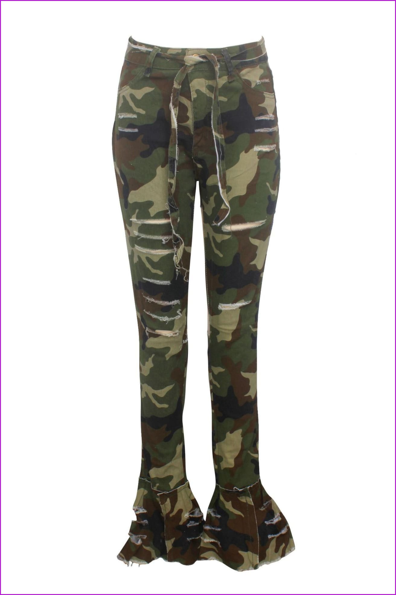 Personality Hole High Waist Camouflage Pants F3668 - Furdela