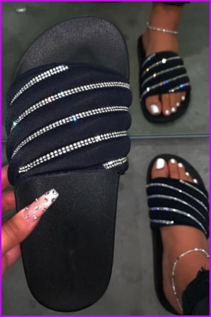 Pink / Black RhineStone Casual Ladies Sandal F488 - Furdela