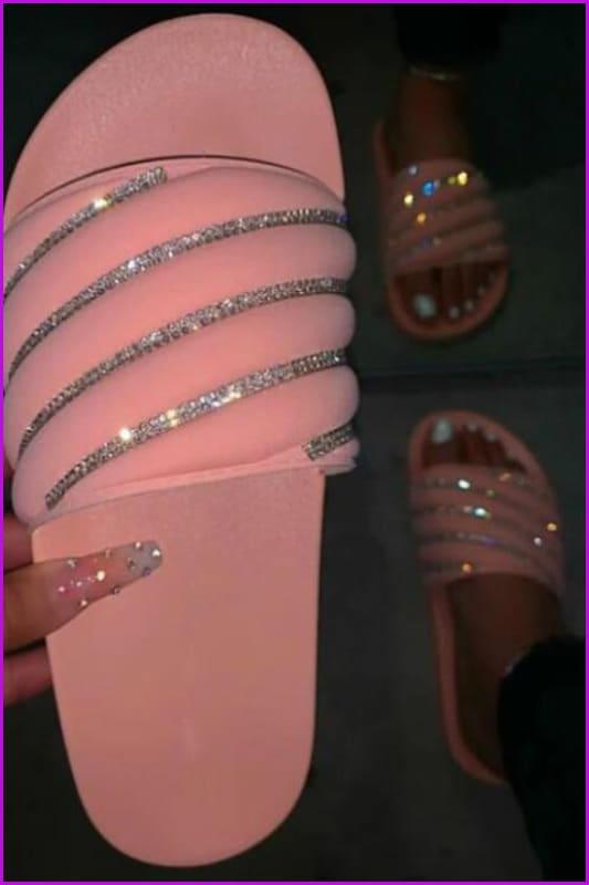 Pink / Black RhineStone Casual Ladies Sandal F488 - Furdela