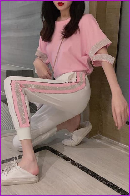 Pink Bling Shirt And Pants Set F122 - Furdela