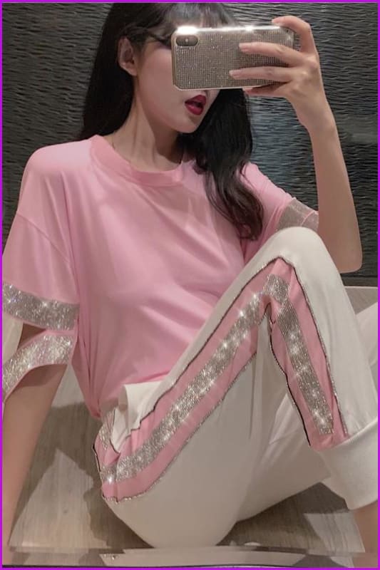 Pink Bling Shirt And Pants Set F122 - Furdela