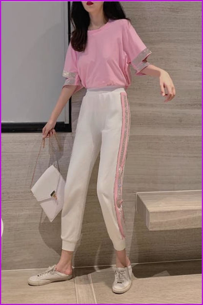 Pink Bling Shirt And Pants Set F122 - Furdela