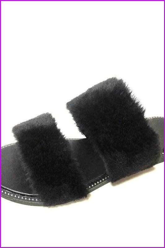 Pink Causal Fluffy Slides F454 - Furdela