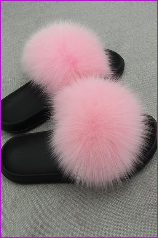 Pink Fox Full-Pelt Fur Sliders DF003 - Furdela