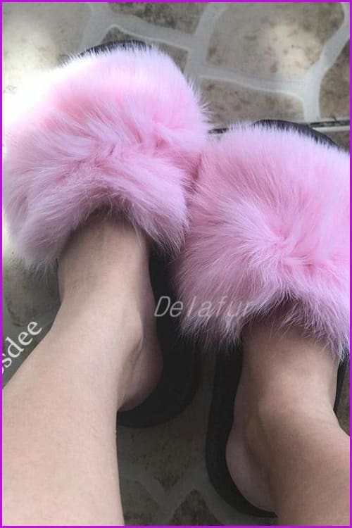 Pink Fox Full-Pelt Fur Sliders DF003 - Furdela