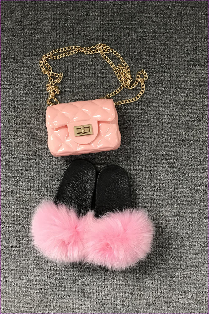Pink Kids Jelly Shoulder Bag And Slides Set - Furdela