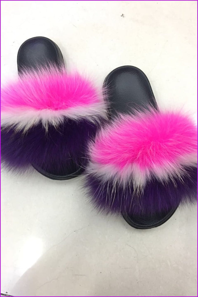 Pink Purple Fox Full-Pelt Fur Sliders DF003 - Furdela