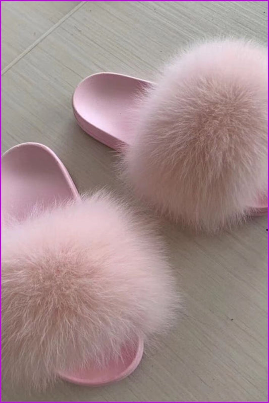 Pink PVC Sole Fur Slides F016 - Furdela