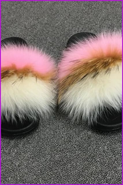Pink White Fox Full-Pelt Fur Slide DF003 - Furdela