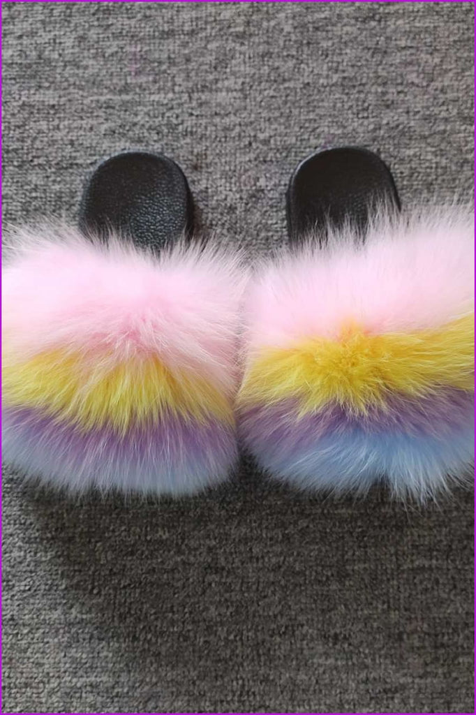 Pink Yellow Purple Blue Kids Fluffy Slides #5 F923 - Furdela