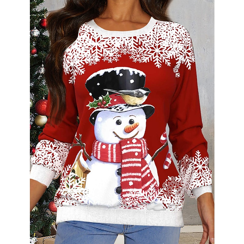 Women's Sweatshirt Pullover Active Streetwear Christmas Green Wine Light gray Snowman Snowflake Reindeer Christmas Long Sleeve S M L XL XXL PC95