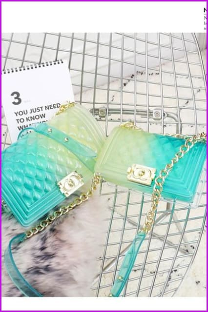 Plaid Jelly Gradient Transparent Cross Body Bag F055 - Furdela